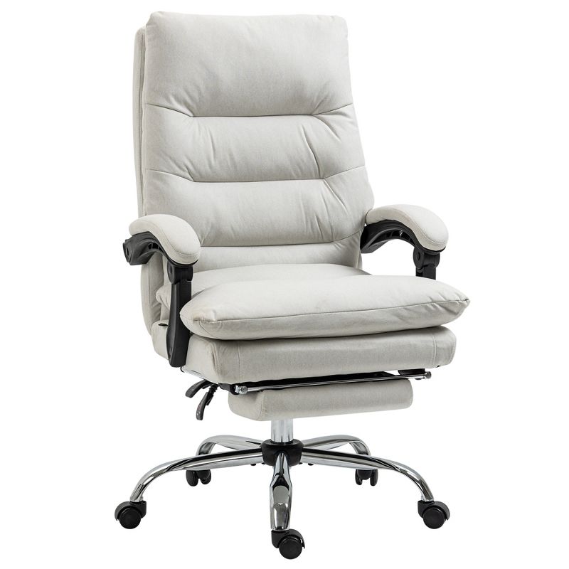 Vinsetto Vibration Massage Office Chair with Heat, Recining Back, Footrest, Microfibre Comfy Computer Chair, Cream White, 4 of 7