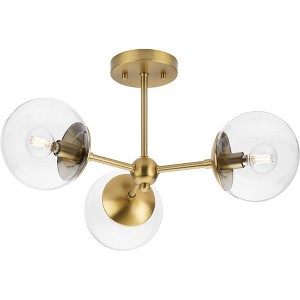 Progress Lighting Atwell 3-Light Flush Mount Ceiling Light, Brushed Bronze, Clear Glass Globe Shades - 1 of 1