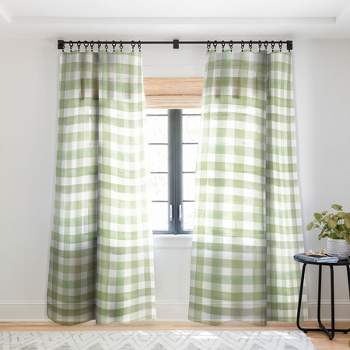 Ninola Design Watercolor Gingham Salad Green Single Panel Sheer Window Curtain - Deny Designs