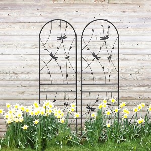 MAYEERTY 4 Pack Metal Garden Trellis 71 x 19.7 Inch Rustproof Climbing Plants Support Dragonfly Deco Black Outdoor Flower - 1 of 4