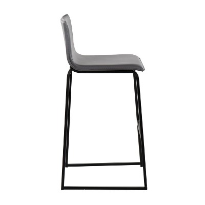Mara Black Steel and Grey Faux Leather Barstools, Set of 2