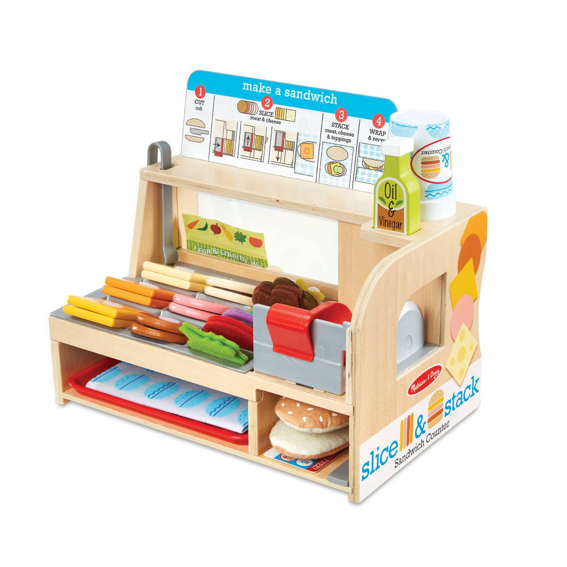 Melissa & Doug Slice & Stack Wooden Sandwich Counter with Deli Slicer Pretend Play Food - 56pc