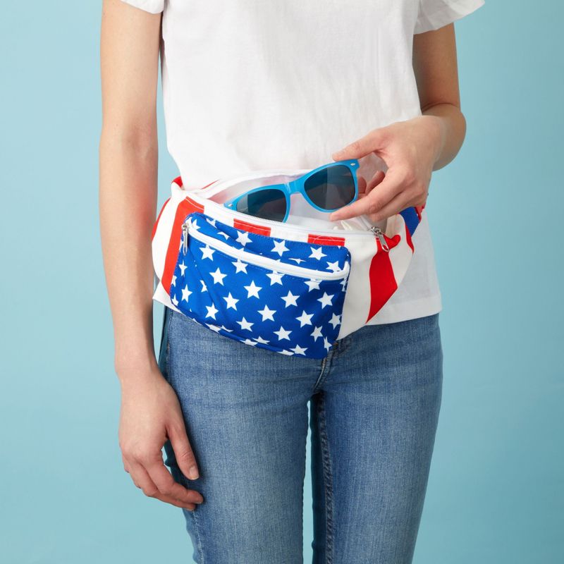 Juvale American Flag Fanny Pack for Women and Men, Patriotic USA Crossbody Bag with Adjustable Waist Belt Straps for 4th of July, 15 x 5 x 3 In, 2 of 9