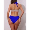 INSPIRE CHIC Women's Color Block Wavy Stripes Bikini Sets, Halter Top V Shaped Bottom Swimwear Bathing Suits 1 Set - 3 of 4