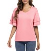 Clearlove Women's Casual Blouses Ruffle Sleeve T Shirts V Neck Double Tiered Bell Sleeve Top - 2 of 4