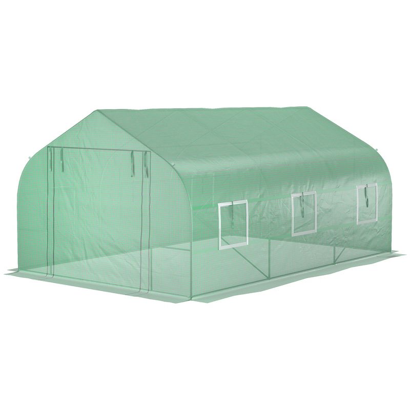 Outsunny 9.8' x 11.4' x 6.8' Outdoor Walk-In Tunnel Greenhouse Hot House with Roll-up Windows, Zippered Door, PE Cover, Green, 4 of 7