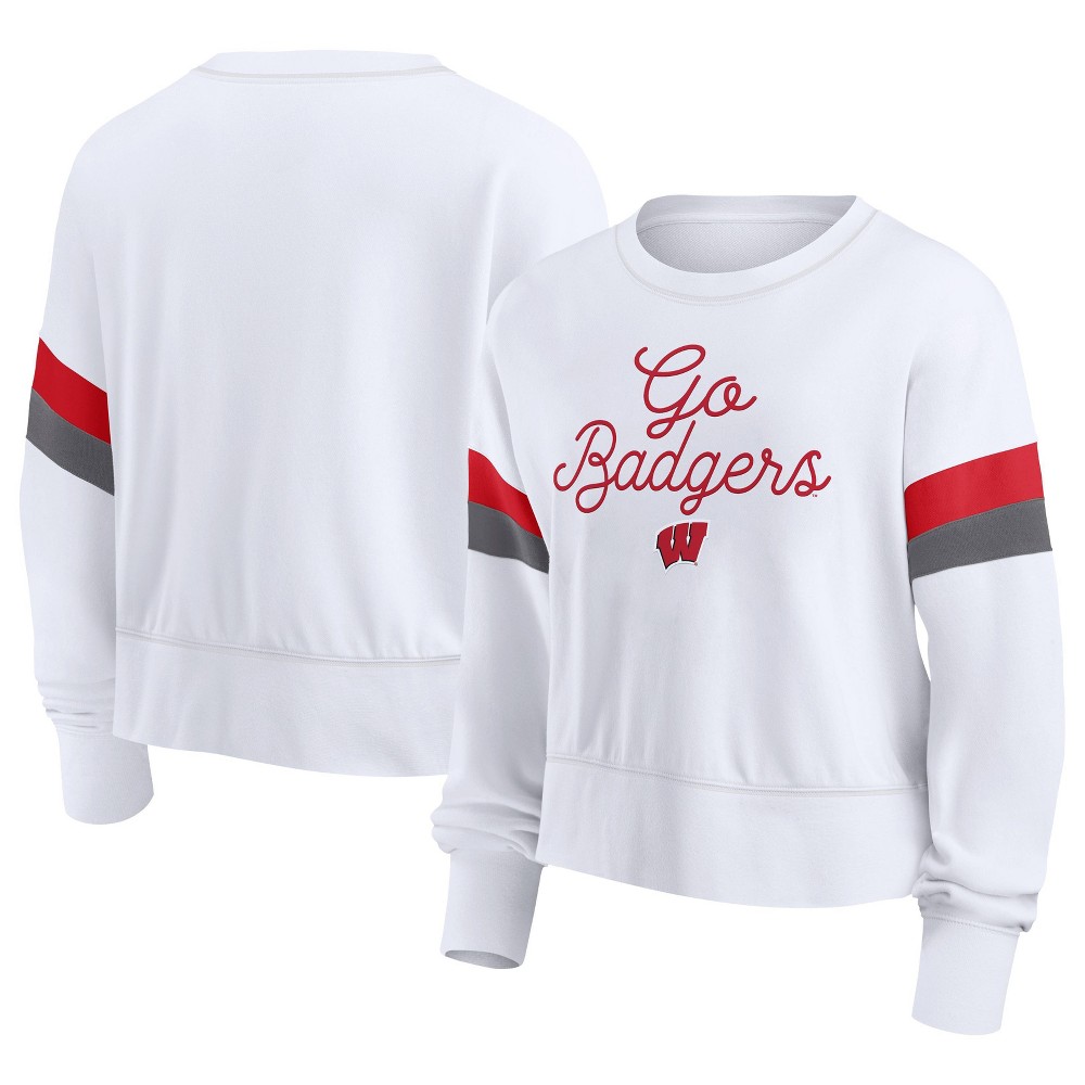 NCAA Wisconsin Badgers Womens White Terry Crew Neck Sweatshirt