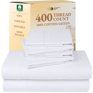 6 Piece Sheet Set with 4 Pillowcases - 400 Thread Count 100% Cotton Sateen - Deep Pocket by California Design Den - 1 of 4