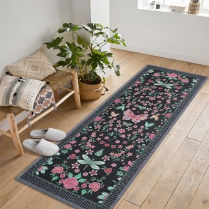 Floral Rug for Room Washable Area Rug Vintage Boho Throw Rugs Non Slip Low Pile Carpet - 1 of 4