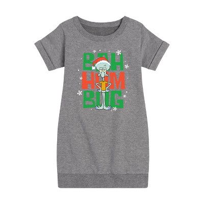 - SpongeBob SquarePants - Squidward Bah Humbug Graphic Short Sleeve Fleece Dress