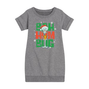 Girls' - SpongeBob SquarePants - Squidward Bah Humbug Graphic Short Sleeve Fleece Dress - 1 of 4