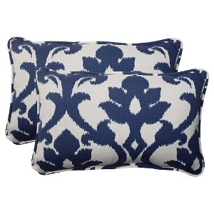 Outdoor 2-Piece Lumbar Toss Pillow Set - Blue/White Damask