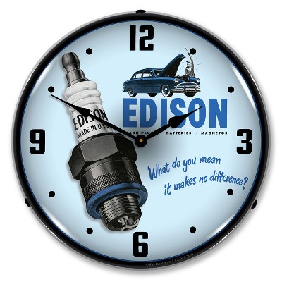 Collectable Sign & Clock | Edison Spark Plugs LED Wall Clock Retro/Vintage, Lighted