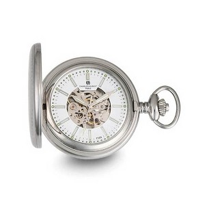 Black Bow Jewelry Charles Hubert Stainless Stl Wht Dial Tritium Mechanical Pocket Watch - 1 of 4