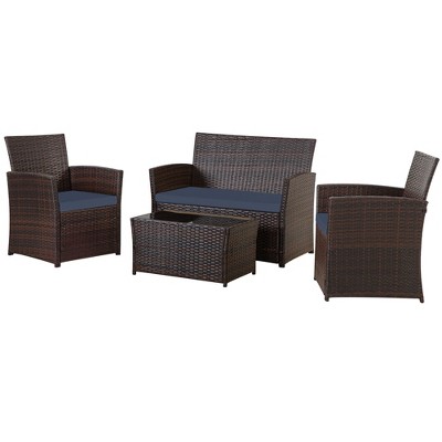 DOMETOUR 4 Piece Outdoor PE Wicker Furniture Set, Patio Brown Rattan Sectional Sofa Couch with Washable Cushions