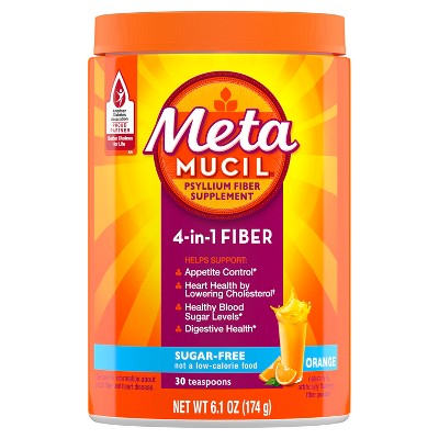 Metamucil, Daily Psyllium Husk Powder Supplement, Sugar-Free Powder, 4-in-1 Fiber for Digestive Health, Orange Flavored Drink, 30 teaspoons