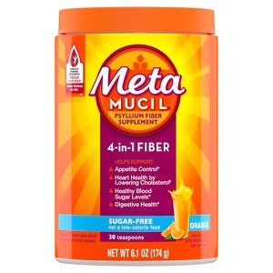 Metamucil, Daily Psyllium Husk Powder Supplement, Sugar-Free Powder, 4-in-1 Fiber for Digestive Health, Orange Flavored Drink, 30 teaspoons - 1 of 3