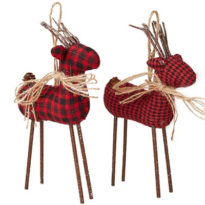 The Lakeside Collection Traditional Woodland Tree Ornaments - Set of 2 Plaid Reindeer 2 Pieces