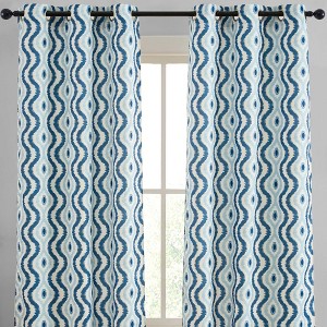 HLC.ME Tanner Ogee Ikatt Damask Patterned Window Grommet Curtains Bedroom - Light Reducing Darkening Window Panels, Set of 2 - 1 of 4