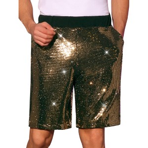 INSPIRE CHIC Men's Summer Elastic Waist Party Shiny Sequins Shorts - 1 of 4