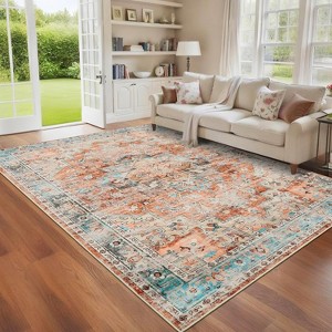 Vintage Washable Low Pile Rug: Stain Resistant Non-Slip Area Carpet for Living Room, Dining Room, Bedroom - 1 of 4