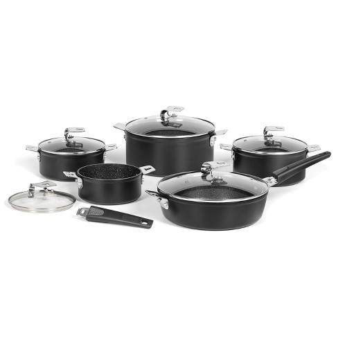pot and pan set with removable handle, Nonstick Cookware Set Detachable  Handle, Induction Kitchen Camping Stackable Pots Pans, Dishwasher/Oven  Safe, Grey