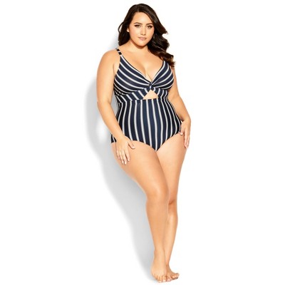 City Chic  Women's Plus Size Majorca Print 1 Piece - Navy Stripe - 18w :  Target