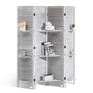 VEVOR Wood Room Divider, 4 Panel Wood Folding Privacy Screen, 66.9 Inches Tall Indoor Louvered Partition Divider, Portable Decoration Screen - 1 of 4
