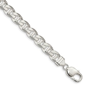 Black Bow Jewelry Mens 9mm Sterling Silver Solid Flat Cuban Anchor Chain Bracelet - 1 of 3