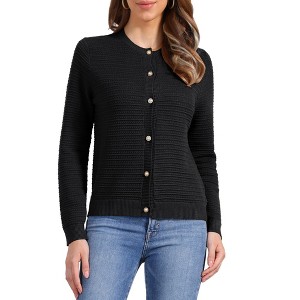 INSPIRE CHIC Women's Crew Neck Long Sleeve Button Down Casual Sweater Knitted Cardigan - 1 of 4