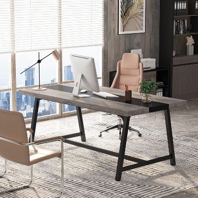 Okak Modern Large Executive Desk Office Computer Desk with Thick Metal Frame,Spacious Business Conference Table for Office,Studio