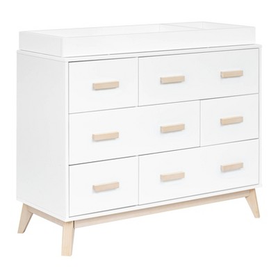 White and Washed Natural Mid-Century 6-Drawer Dresser