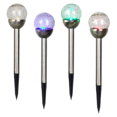 15" Solar Glass Ball Pathway LED Lights Set of 4