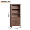 Coucheta 71 Inch Tall Bookcase, 5 Tier Bookshelf with Doors & Adjustable Shelf, Wooden Dispaly Cabinet, Accent Furniture for Apartments, Brown - 3 of 4