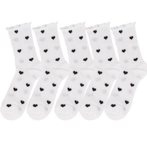Anna-Kaci Women's 5-Pair Set Frilly Crew Socks with Heart Pattern and Ruffle Trim Breathable Knit Design for Flats or Loafers - 1 of 4