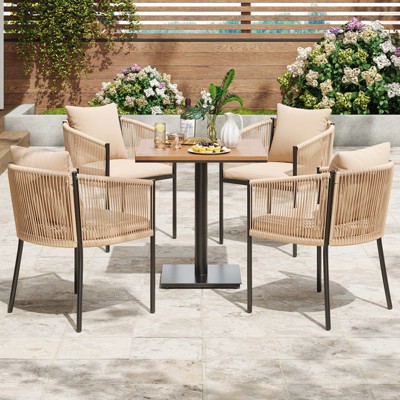 Maggift Patio Seating Sets, Outdoor Dining Set for 5, Patio Table and Chairs Set for Lawn, Deck Backyard, Poolside, Beige, 18.9"*24.6"*30.5"