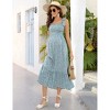 Women's Smocked Maternity Boho Summer Dress Casual Spaghetti Strap Ruffle Sleeveless Swing Maxi Dress Baby Shower Photoshoot - 2 of 4