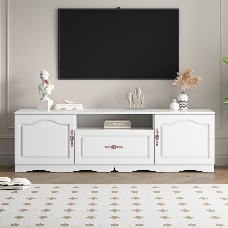 65" Modern TV Stand for TVs up to 60", TV Media Console Table with 1 Shelf, 1 Drawer and 2 Cabinets - ModernLuxe, 2 of 11