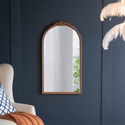 Antique Mirror With Carved Rose Arched Wood Frame,Art Deco Mirror,Make Up Mirror,Full Length Mirror For Bathroom Bedroom Living Room-The Pop Home