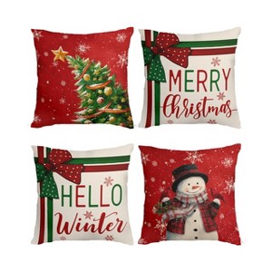 Merry Christmas Pillow Covers 18x18 Inch Snowman Hello Winter Tree Throw Pillow Cases - 1 of 4