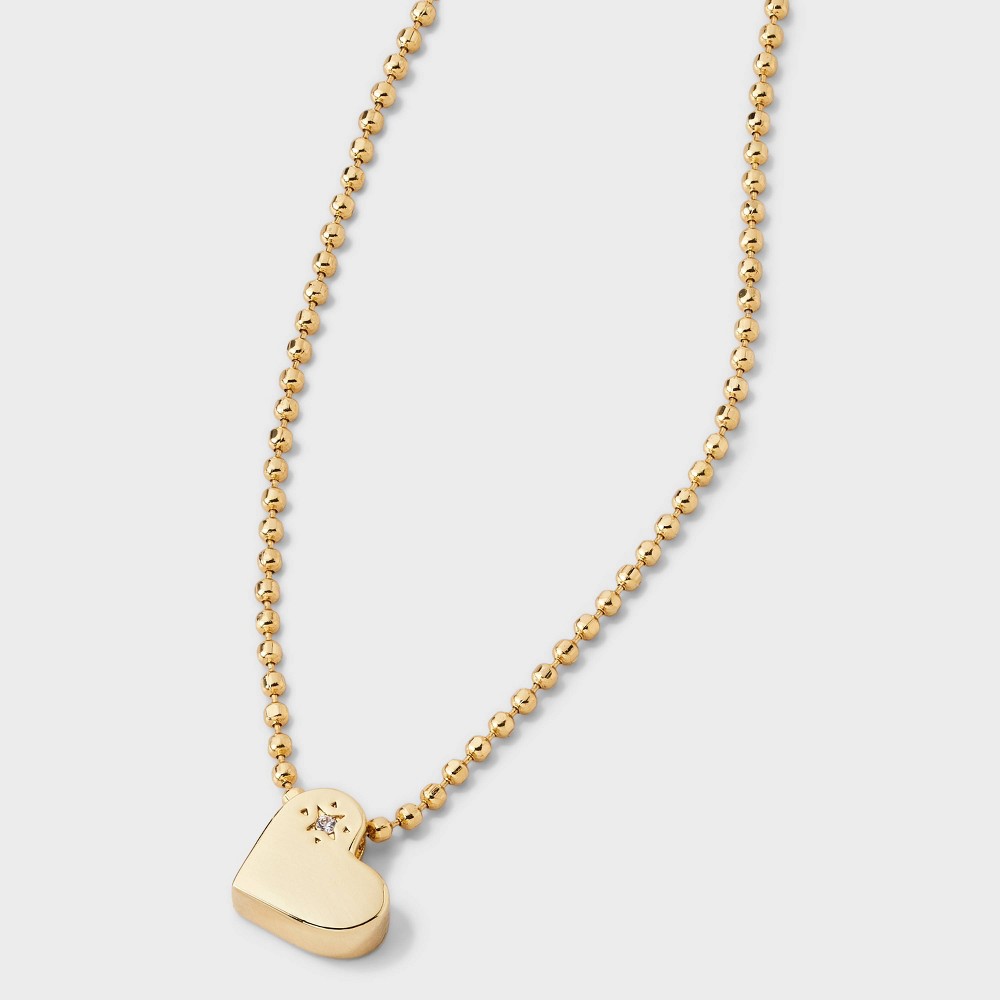 Photos - Pendant / Choker Necklace 14K Gold Dipped Cubic Zirconia Heart Slider Pendant Necklace - Gold