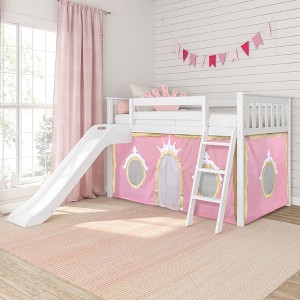 Twin Low Loft With Easy Slide & Pink & Gold Princess Curtain - 1 of 4