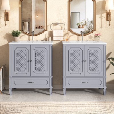 Lyngins Vintage 30" Freestanding Bathroom Vanity with Sink, Bathroom Storage Cabinet with Soft-Close Door, Adjustable Shelf + Removable-Drawer