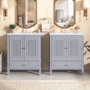 Lyngins Vintage 30" Freestanding Bathroom Vanity with Sink, Bathroom Storage Cabinet with Soft-Close Door, Adjustable Shelf + Removable-Drawer - 1 of 4
