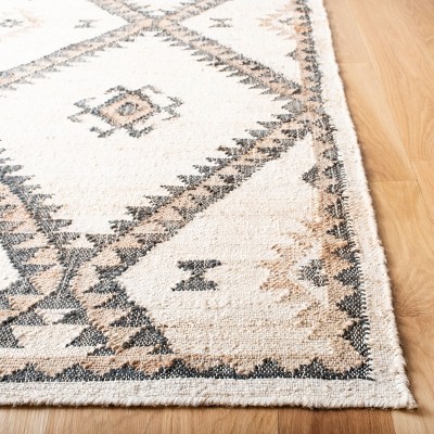 Ivory and Black Handmade Flat Woven 4' x 6' Area Rug