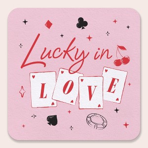 Big Dot of Happiness 25 Ct Lucky in Love Drink Coasters, 4-Inch Disposable Square Paper Coasters for Las Vegas Bachelorette Party, Decor for Drinks - 1 of 4