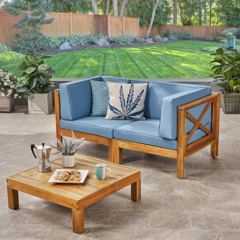 Brava 3pc Acacia Modular Loveseat And Table Set Teak blue