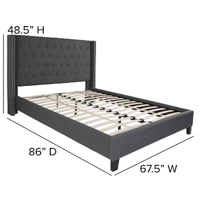 Elegant Dark Gray Queen Upholstered Bed with Nailhead Trim