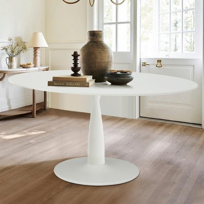 Harris 59'' Artificial Top Oval Dining Room Table with Pedestal Base in White for Dining Room, Indoor Furniture - Maison Boucle