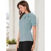 INSPIRE CHIC Women's Bow Tie Neck Solid Color Elastic Cuffs Elegant Office Short Sleeve Blouse - 4 of 4